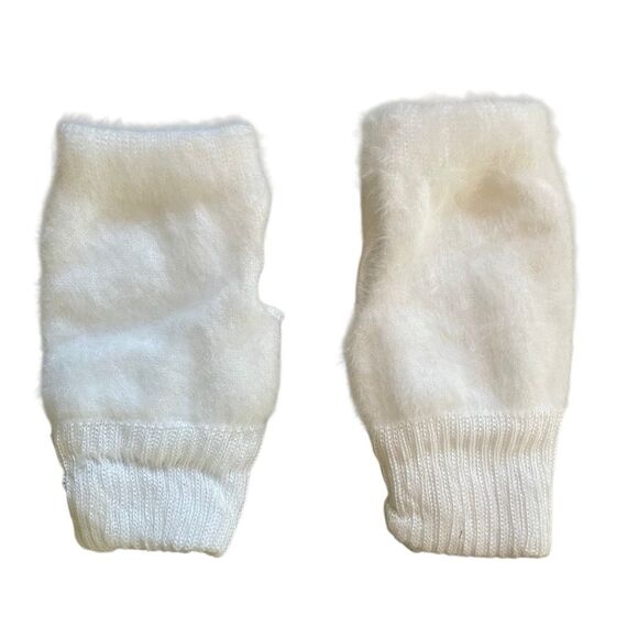 Cozy White Fuzzy Fingerless Winter Gloves Women’s Soft Warm Hand Warmers - Picture 5 of 6